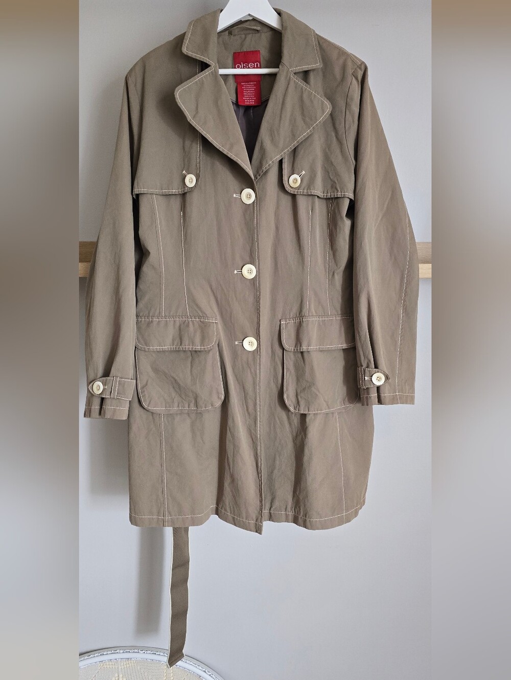 Olsen Taupe Casual Belted Trench Coat